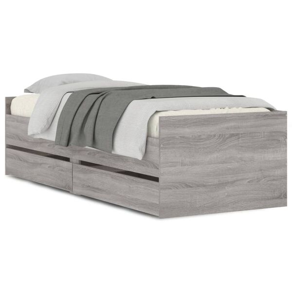 vidaXL Πλαίσιο Κρεβατιού Με Συρτάρια Γκρι Sonoma 75x190εκ Small Single