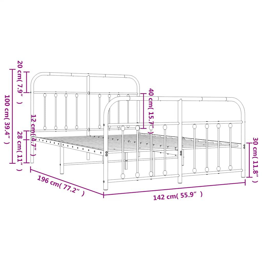 vidaXL Πλαίσιο Κρεβατιού με Κεφαλάρι&Ποδαρικό Λευκό 135x190εκ. Μέταλλο