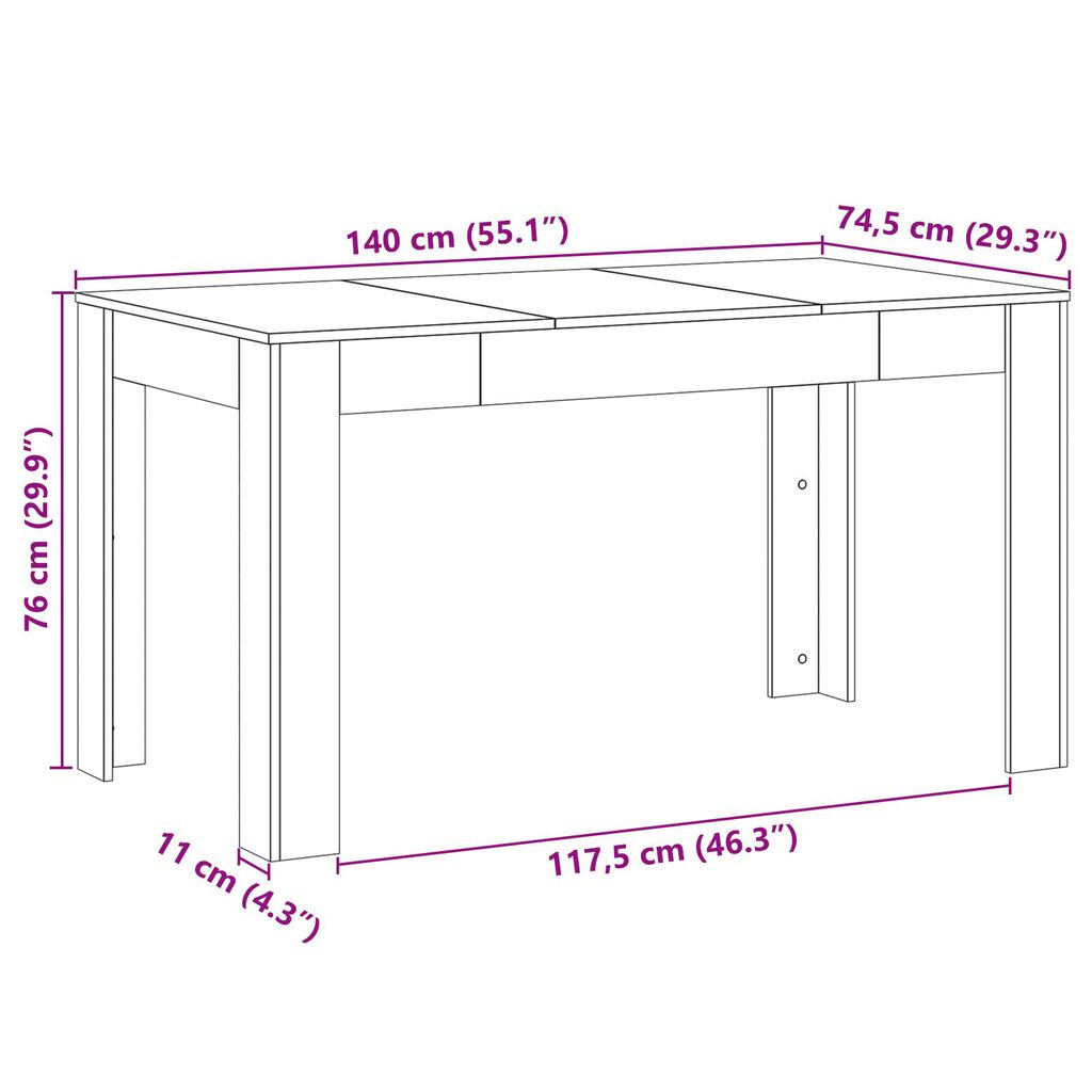 vidaXL Τραπέζι Τραπεζαρίας Μαύρο Δρυς 140x74,5x76 εκ. Φτιαγμένο από ξύλο
