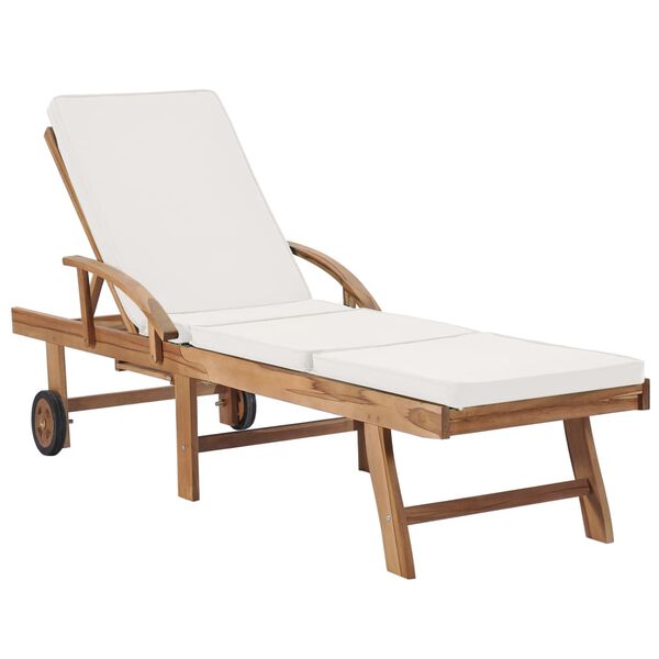 vidaXL Ξαπλώστρες Κρεμ από Μασίφ Ξύλο Teak με 2 τεμ. Μαξιλάρια