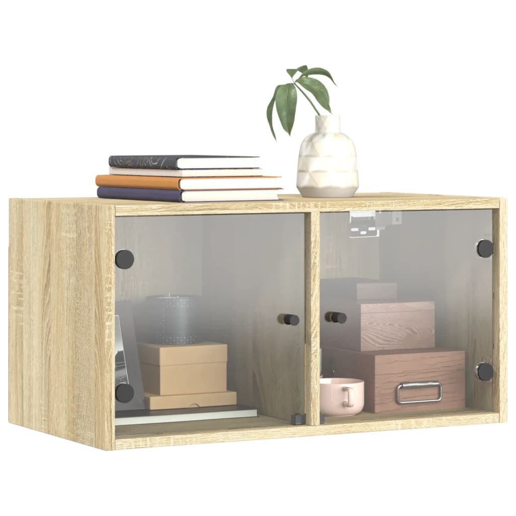 vidaXL Κομοδίνα με Γυάλινες Πόρτες 2 τεμ. Sonoma Δρυς 68,5x37x35 εκ.