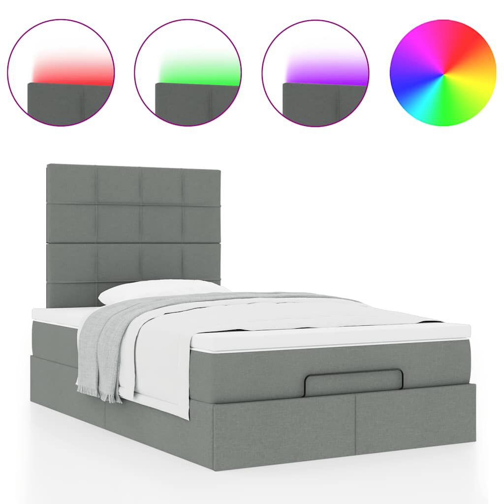 vidaXL Οθωμανικό κρεβάτι με στρώμα & LEDs Σκούρο γκρι 120x190cm Ύφασμα