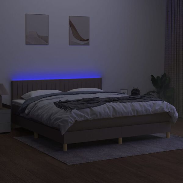vidaXL &Kappa;&rho;&epsilon;&beta;ά&tau;&iota; Boxspring &mu;&epsilon; &Sigma;&tau;&rho;ώ&mu;&alpha; & LED Taupe 160x200 &epsilon;&kappa;. &Upsilon;&phi;&alpha;&sigma;&mu;ά&tau;&iota;&nu;&omicron;