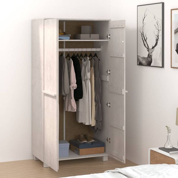 vidaXL Ντουλάπα HAMAR Λευκό 89 x 50 x 180 εκ. από Μασίφ Ξύλο Πεύκου