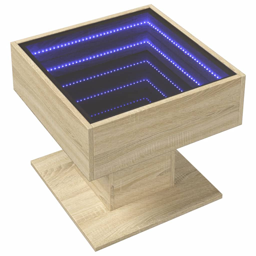 vidaXL Τραπεζάκι Σαλονιού με LED Δρυς 50x50x45 εκ. Επεξεργασμένο Ξύλο