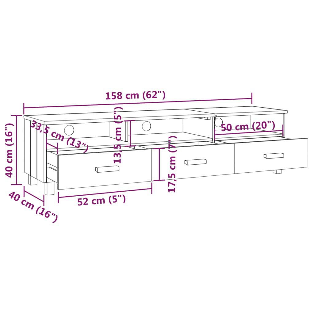 vidaXL Έπιπλο Τηλεόρασης HAMAR Λευκό 158x40x40 εκ. Μασίφ Ξύλο Πεύκου