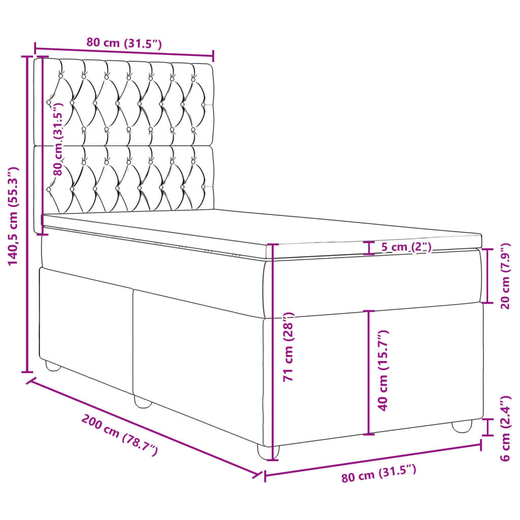 vidaXL Κρεβάτι Boxspring με Στρώμα Ανοιχτό Γκρι 80x200 εκ. Υφασμάτινο