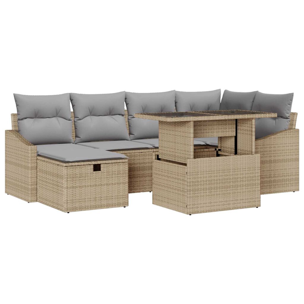 vidaXL Σετ Καναπέ Κήπου με μαξιλάρι 7 pcs Μπεζ Πολυ ράταν
