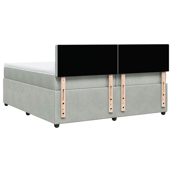 vidaXL Κρεβάτι Boxspring με Στρώμα Ανοιχτό Γκρι 200x200 εκ. Βελούδινο