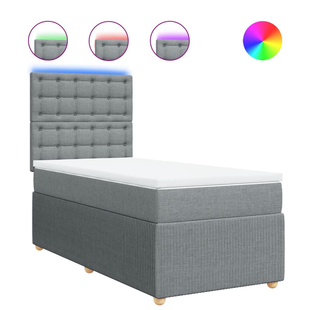 vidaXL Κρεβάτι Boxspring με Στρώμα Ανοιχτό Γκρι 90x200 εκ. Υφασμάτινο