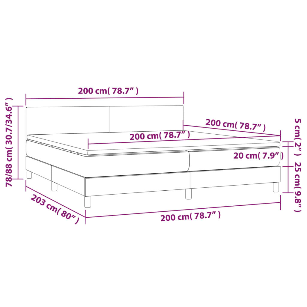 vidaXL Κρεβάτι Boxspring με Στρώμα & LED Αν.Γκρι 200x200εκ. Υφασμάτινο