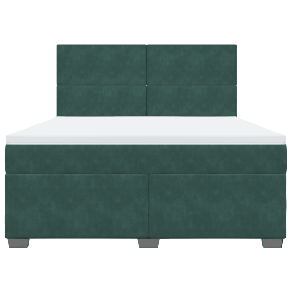vidaXL Κρεβάτι Boxspring με Στρώμα Σκούρο Πράσινο 180x200εκ. Βελούδινο