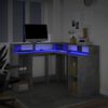 vidaXL Γραφείο με LED Γκρι Σκυρόδεματος 130x130x91 εκ. Επεξεργ. Ξύλο