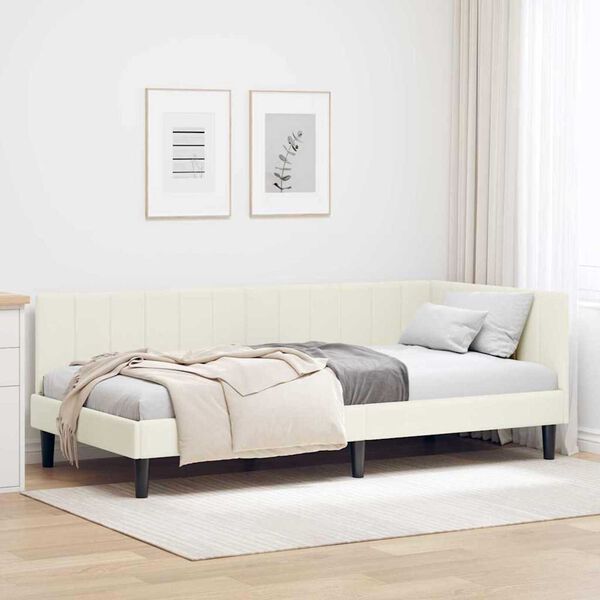 vidaXL Κρεβάτι Γωνίας με κεφαλάρι Κρεμ 100 x 200 cm Βελούδο