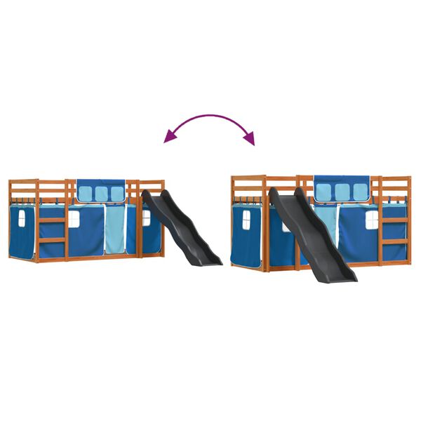 vidaXL Κουκέτα με Τσουλήθρα και Κουρτίνες Μπλε 90x200 εκ.