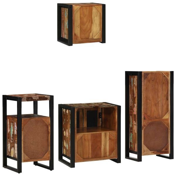 vidaXL Σετ Επίπλων Μπάνιου 4 pcs Πολύχρωμο Στερεό ανακτημένο ξύλο