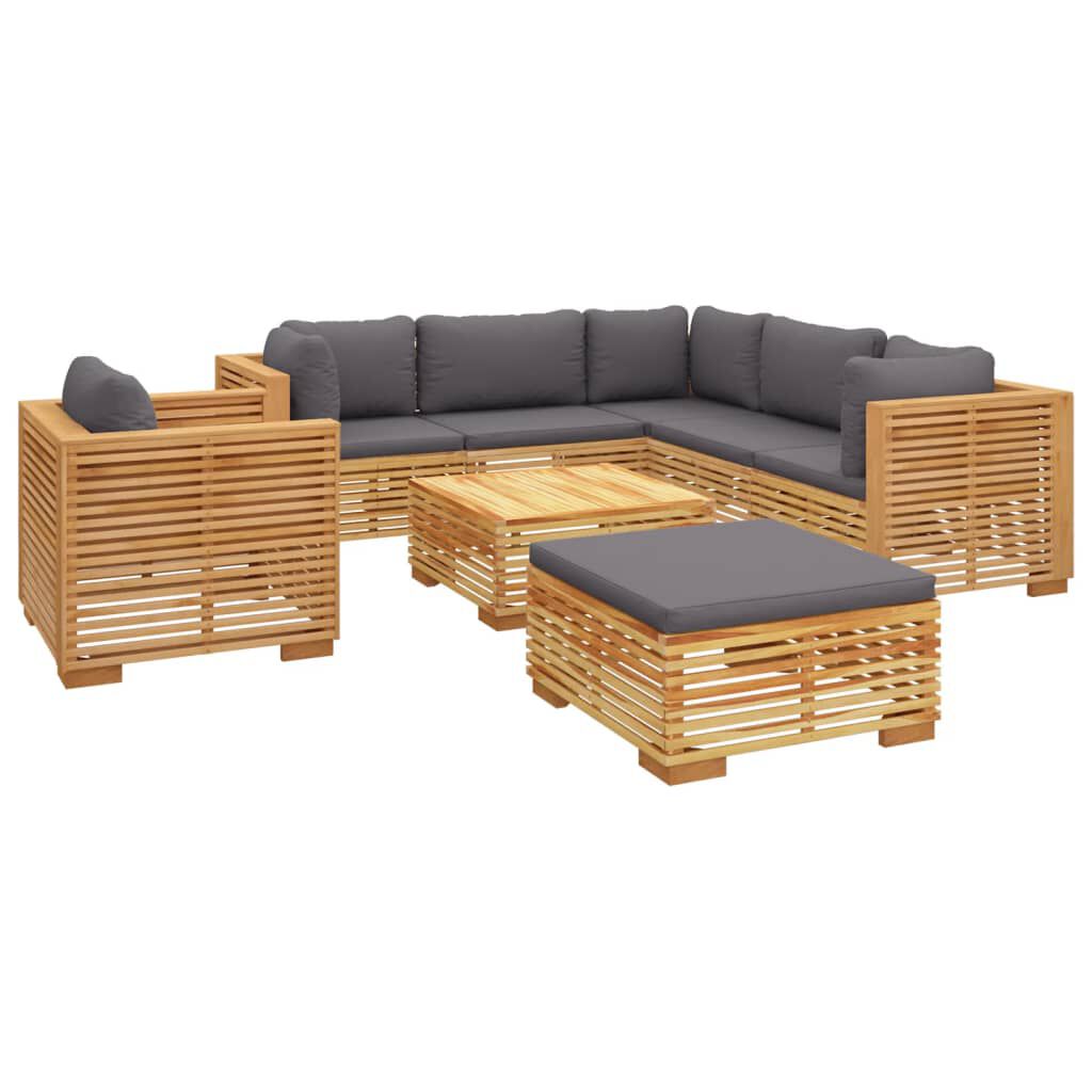 vidaXL Σαλόνι Κήπου Σετ 8 Τεμαχίων από Μασίφ Ξύλο Teak με Μαξιλάρια
