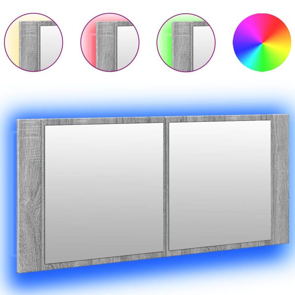 vidaXL Ντουλάπι Μπάνιου με Καθρέφτη / LED Γκρι Sonoma 100x12x45 εκ.