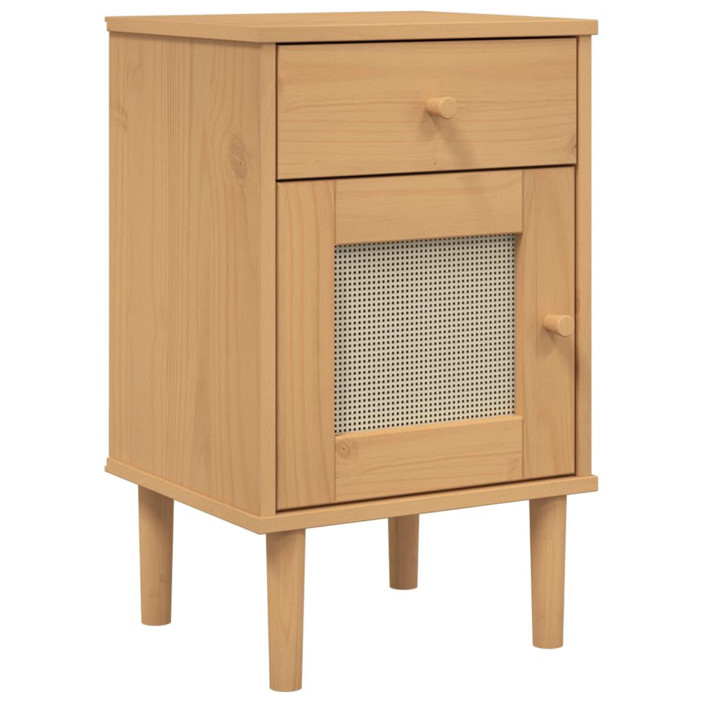 vidaXL Κομοδίνο SENJA Καφέ Όψη Ρατάν 40x35x65εκ. από Μασίφ Ξύλο Πεύκου