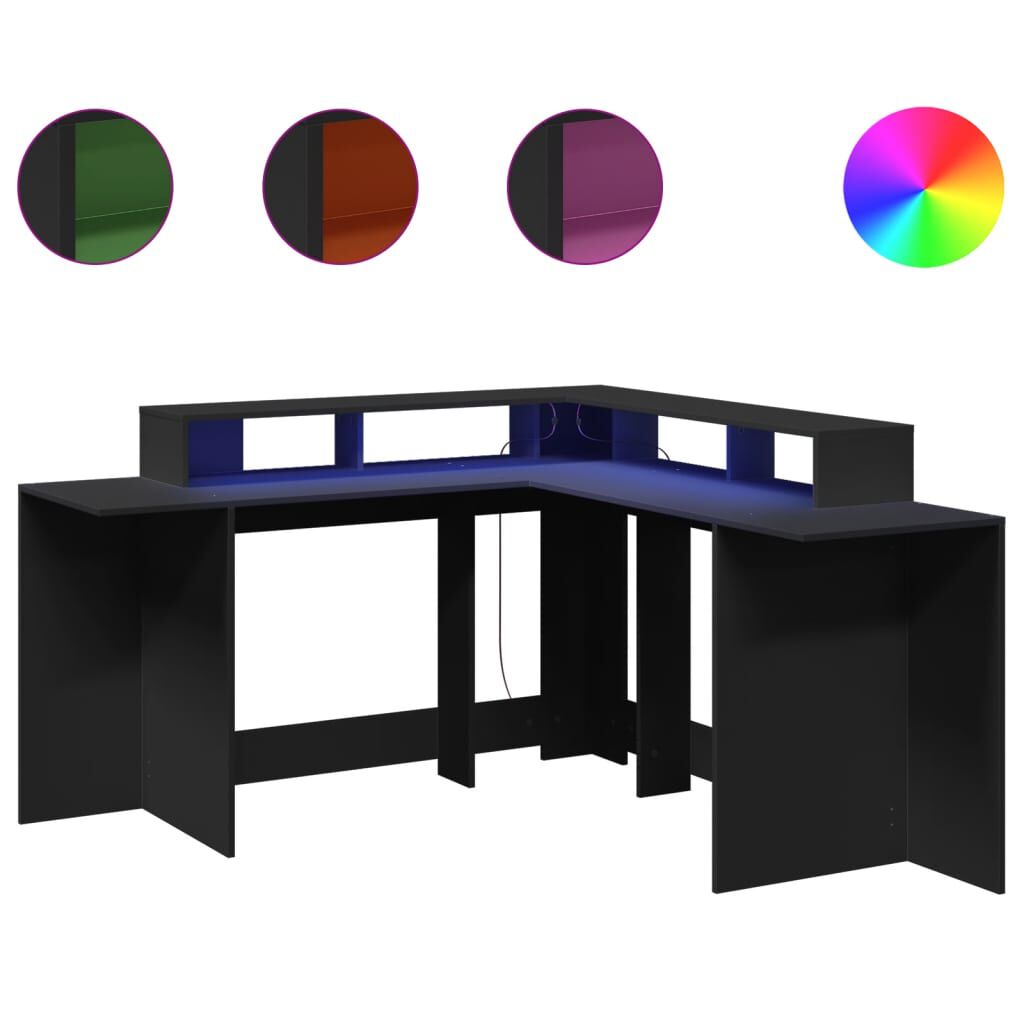 vidaXL Γραφείο με LED Μαύρο 152x152x91 εκ. από Επεξεργασμένο Ξύλο