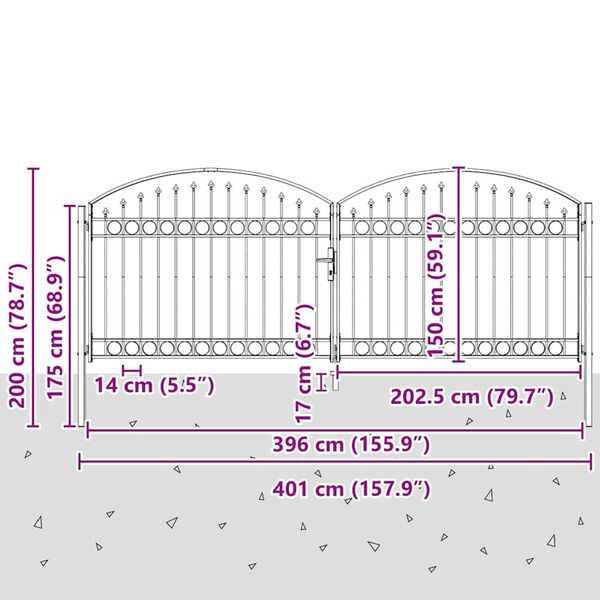 vidaXL Πύλη Φράχτη Άλλο Ρυθμιζόμενος Γκρι 400 x 150 cm Ατσάλι