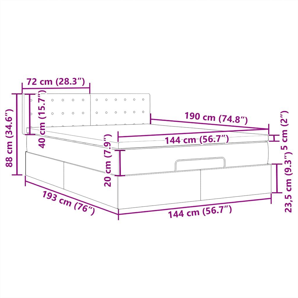 vidaXL Οθωμανικό κρεβάτι με στρώμα & LEDs Σκούρο γκρι 140x190cm Ύφασμα
