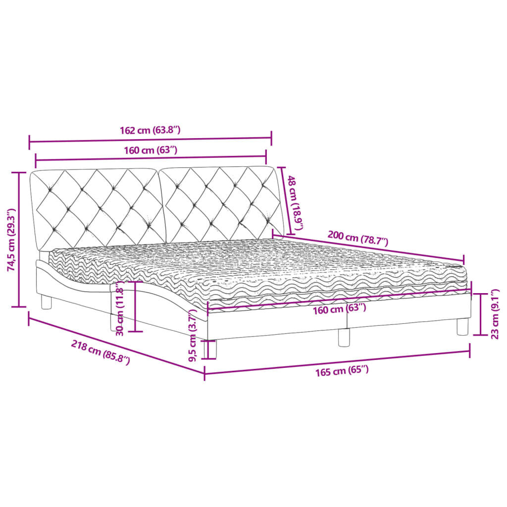 vidaXL Κρεβάτι με Στρώμα Μαύρο 160x200 εκ. Βελούδινο