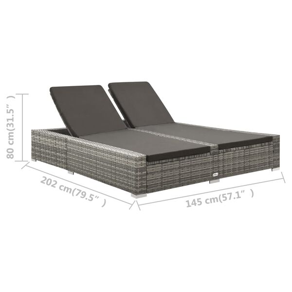 vidaXL Ξαπλώστρα Διπλή Γκρι από Συνθετικό Ρατάν
