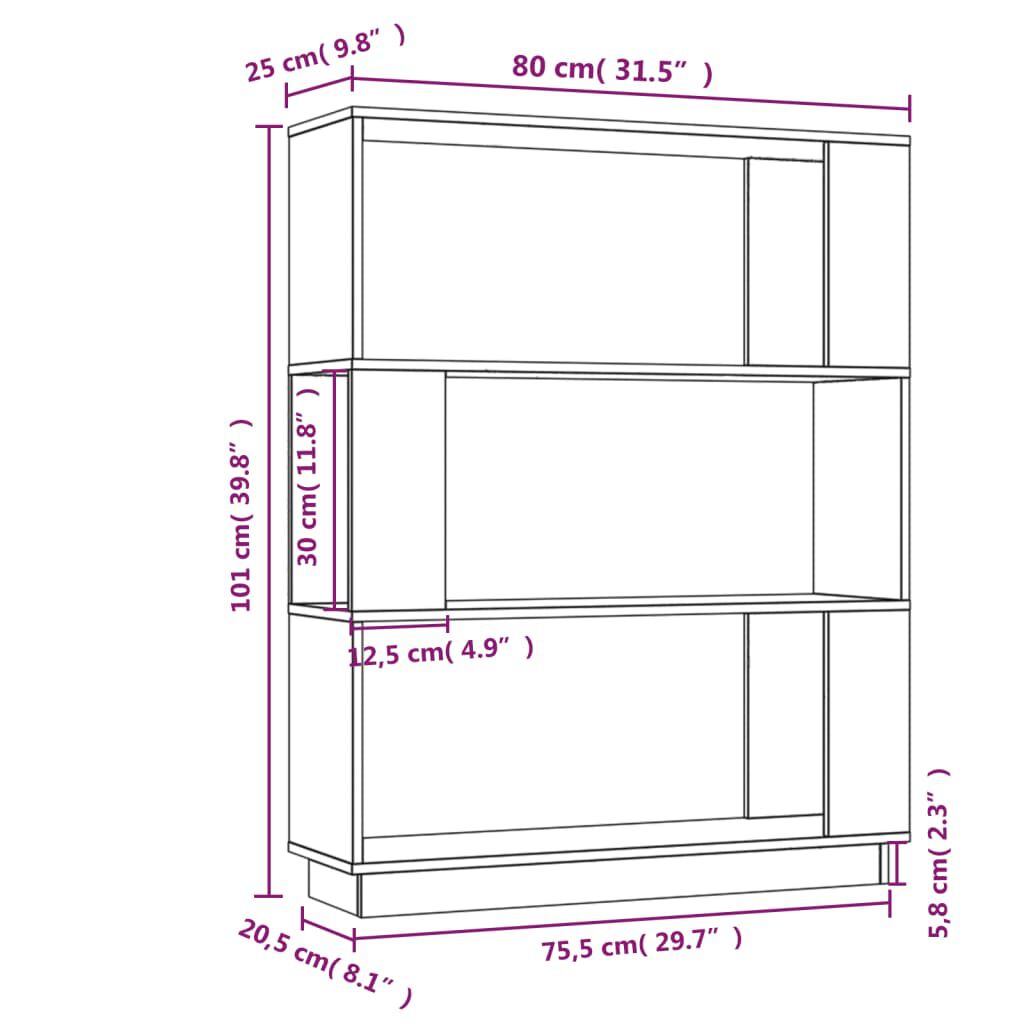 vidaXL Βιβλιοθήκη/Διαχωριστικό Χώρου Λευκό 80x25x101 εκ. Μασίφ Πεύκο