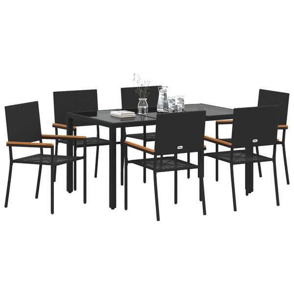 vidaXL Σέτ φαγητού για κήπο 7 pcs Μαύρο 150 x 90 x 75 cm