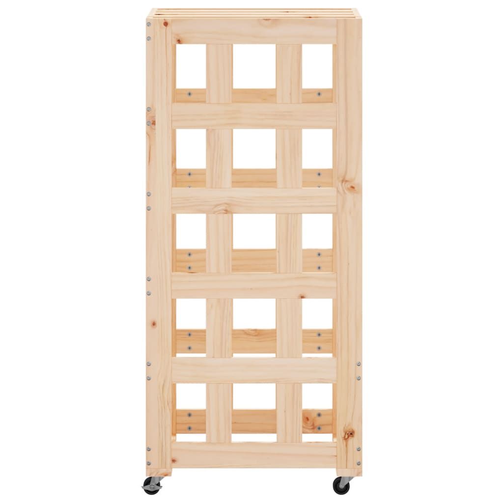 vidaXL Ξυλοθήκη με Τροχούς Μαύρη 40x49x110 εκ. από Μασίφ Ξύλο Πεύκου