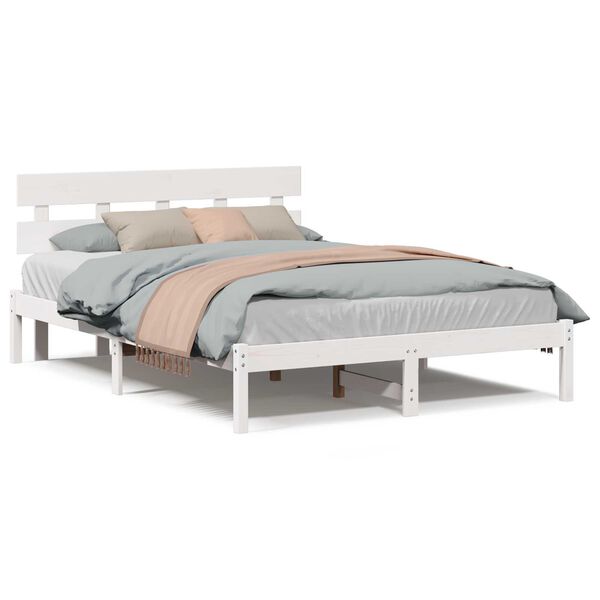 vidaXL Σκελετός Κρεβατιού Λευκό 150 x 200 cm Μασίφ ξύλο πεύκου