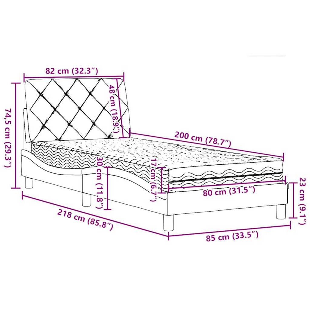 vidaXL Κρεβάτι με Στρώμα Taupe 80x200 εκ. Υφασμάτινο