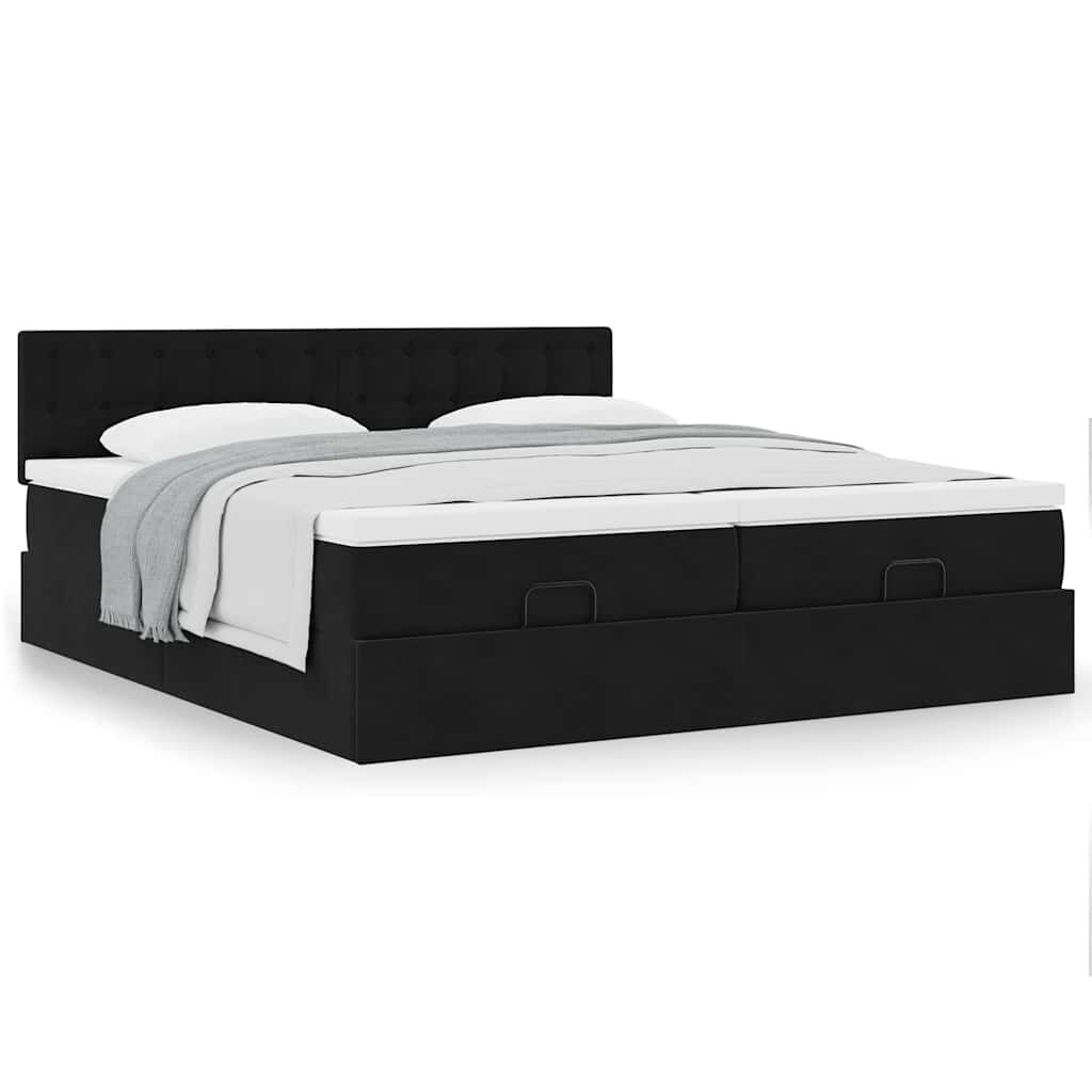 vidaXL Οθωμανικό κρεβάτι με στρώματα Μαύρο 160x200cm Velvet