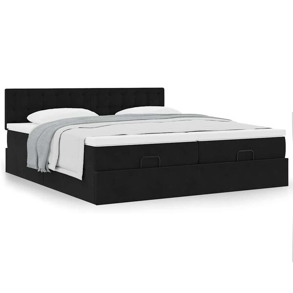 vidaXL Οθωμανικό κρεβάτι με στρώματα Μαύρο 160x200cm Velvet