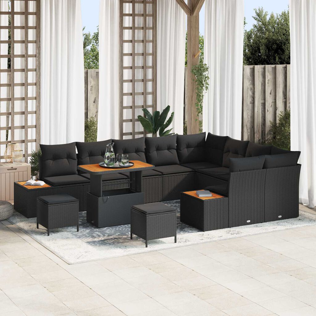 vidaXL Σετ Καναπέ Κήπου με μαξιλάρι 12 pcs Μαύρο Πολυ ράταν