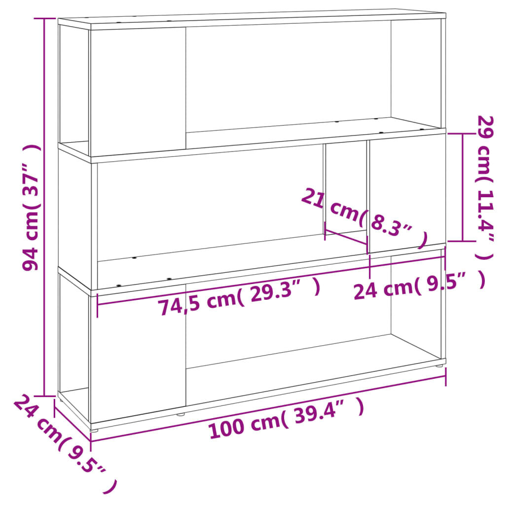 vidaXL Βιβλιοθήκη/Διαχωριστικό Χώρου Γκρι Sonoma 100 x 24 x 94 εκ.