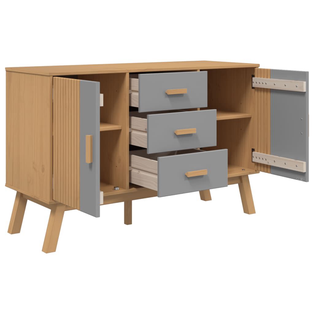 vidaXL Μπουφές OLDEN Γκρι & Καφέ 114x43x73,5 εκ. από Μασίφ Ξύλο Πεύκου