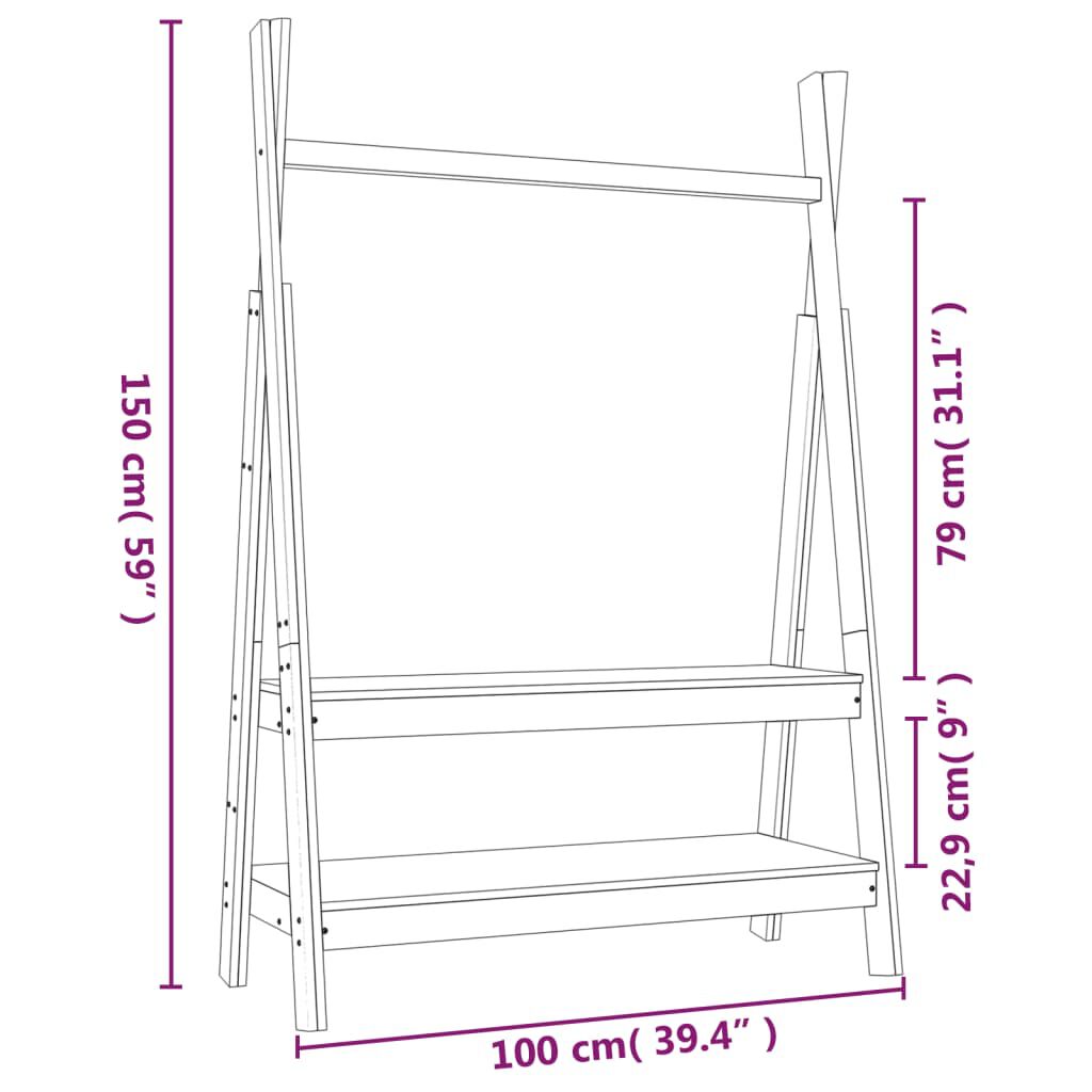 vidaXL Κρεμάστρα Ρούχων Λευκή 100x45,5x150 εκ. από Μασίφ Ξύλο Πεύκου