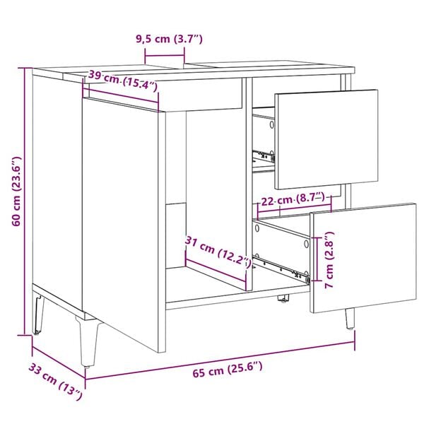 vidaXL Ντουλάπι Μπάνιου Μαύρο 65x33x60 εκ. Επεξεργασμένο Ξύλο