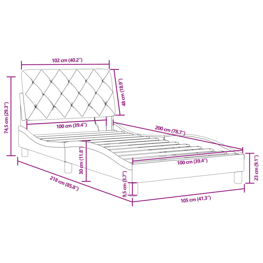 vidaXL Πλαίσιο Κρεβατιού με LED Μαύρο 100 x 200 εκ. Βελούδινο