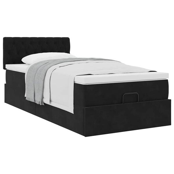 vidaXL Οθωμανικό κρεβάτι με στρώμα Μαύρο 90x200cm Velvet