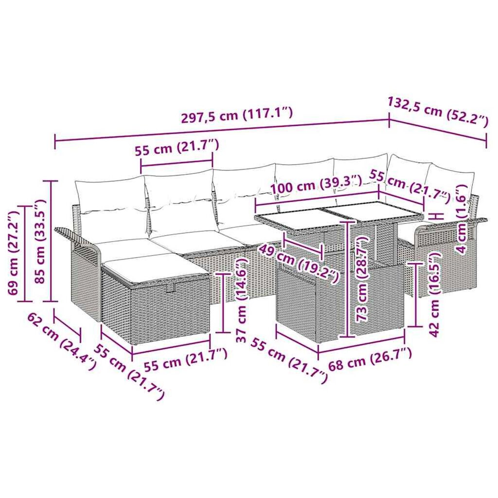 vidaXL Σετ Καναπέ Κήπου με μαξιλάρι 8 pcs Μαύρο Πολυ ράταν