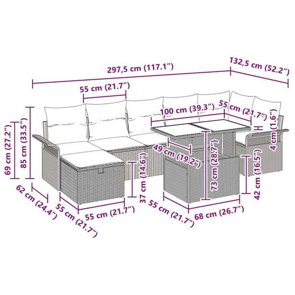 vidaXL Σετ Καναπέ Κήπου με μαξιλάρι 8 pcs Μαύρο Πολυ ράταν