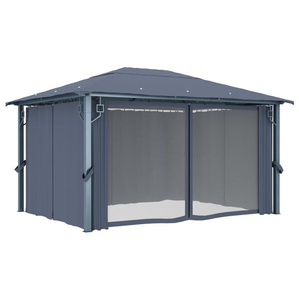 vidaXL Κιόσκι με Κουρτίνα Ανθρακί 400 x 300 εκ. Αλουμινίου