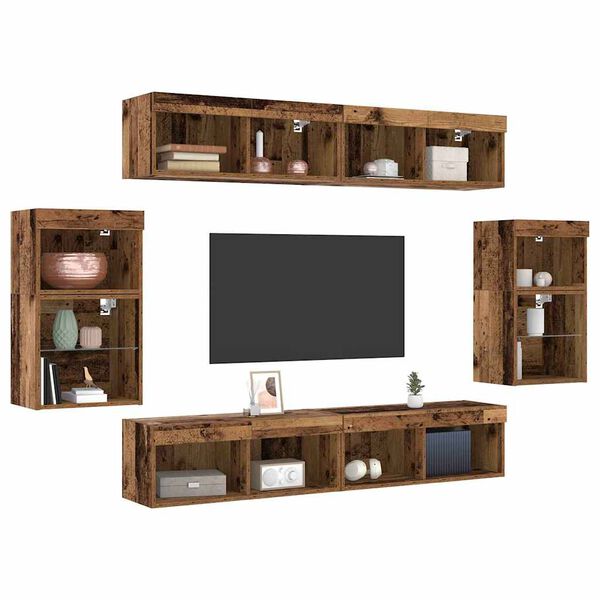 vidaXL Κέντρο Ψυχαγωγίας Επιτοίχιο 8 pcs Παλαιό ξύλο 40 x 28.5 x 40 εκ