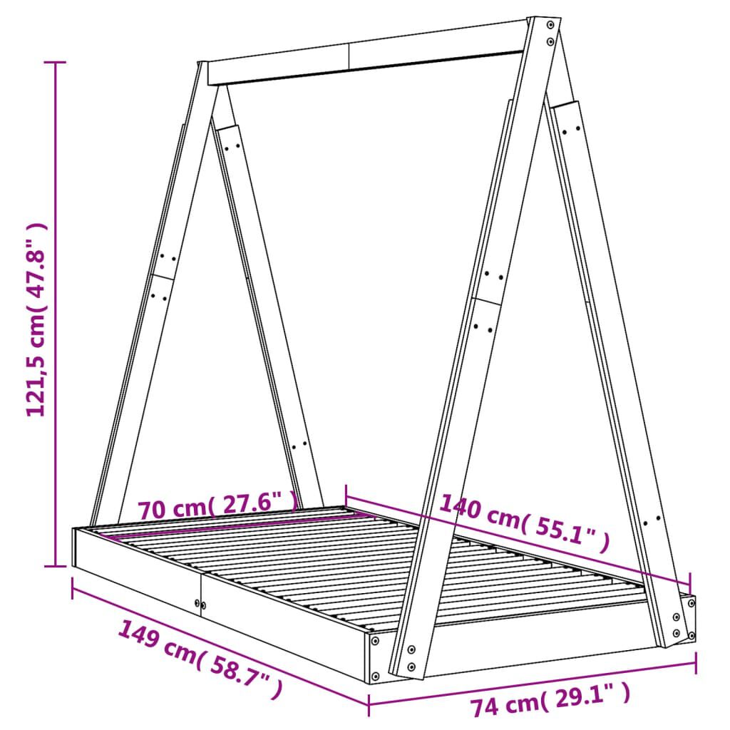 vidaXL Πλαίσιο Παιδικού Κρεβατιού 70 x 140 εκ. από Μασίφ Ξύλο Πεύκου