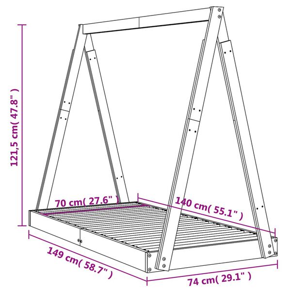 vidaXL Πλαίσιο Παιδικού Κρεβατιού 70 x 140 εκ. από Μασίφ Ξύλο Πεύκου