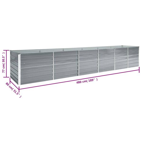 vidaXL Ζαρντινιέρα Υπερυψωμένη Γκρι 480x80x77 εκ. Γαλβαν. Χάλυβας