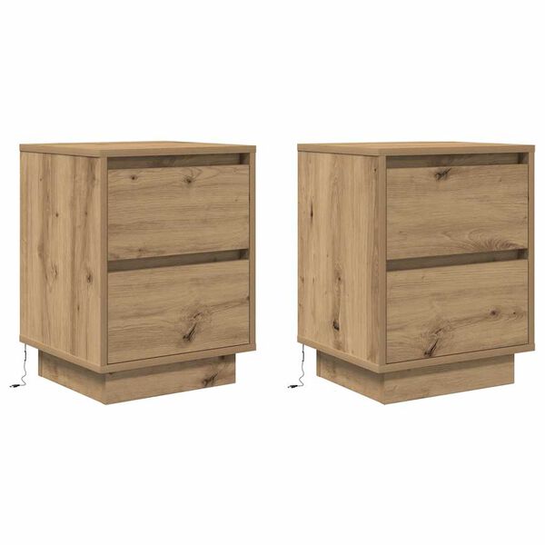 vidaXL Κομοδίνα με φώτα LED 2 τεμάχια Artisan Oak 38x34x50 cm